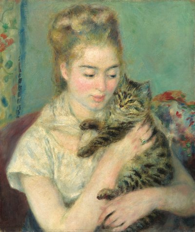 Mujer con un gato, c. 1875 de Pierre Auguste Renoir