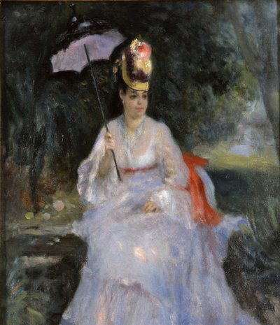 Mujer con una sombrilla sentada en un jardín, 1872 de Pierre Auguste Renoir
