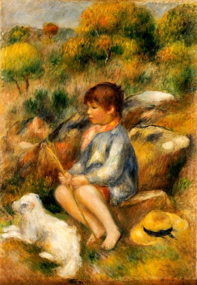 Joven Niño junto a un Arroyo de Pierre Auguste Renoir