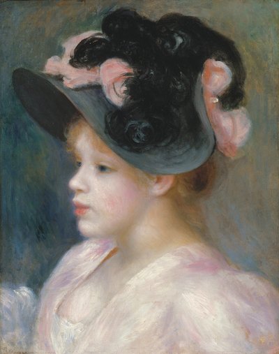 Joven con sombrero rosa y negro, c.1891 de Pierre Auguste Renoir