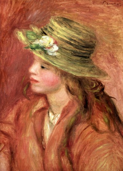 Niña con sombrero de paja, c.1908 de Pierre Auguste Renoir