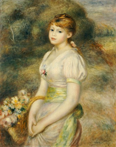 Niña con una canasta de flores de Pierre Auguste Renoir