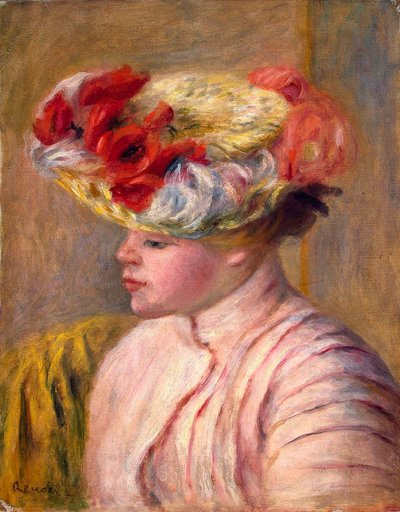 Joven con sombrero floreado, 1892 de Pierre Auguste Renoir