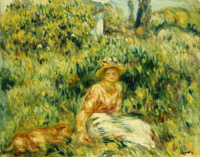 Joven mujer en un jardín de Pierre Auguste Renoir