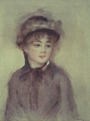 Joven Mujer con Sombrero de Pierre Auguste Renoir