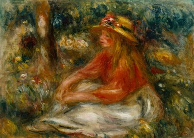 Joven mujer sentada en la hierba de Pierre Auguste Renoir