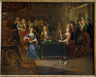 Nobles jugando a las cartas en un salón. Pintura de Pierre Bergaigne (1652-1708) 1699 Arras, Museo de Bellas Artes de Pierre Bergaigne