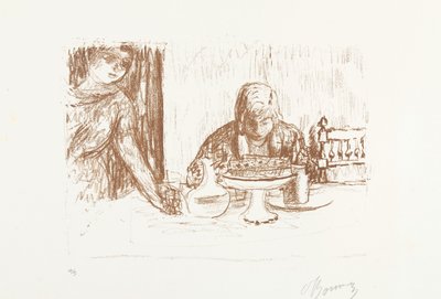 Hombre y mujer en la mesa puesta con platos y jarra
La coupe et le compotier de Pierre Bonnard (signed by artist)