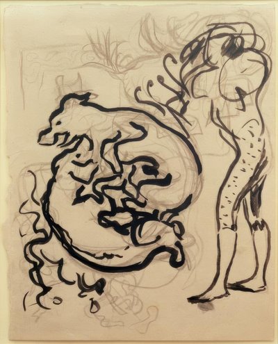 Perros jugando y una figura de Pierre Bonnard