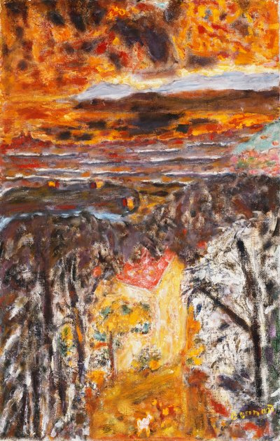 Paisaje, la casa rosa, puesta de sol, c.1934 de Pierre Bonnard