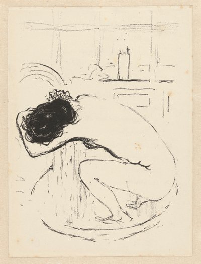 Mujer desnuda se pone en cuclillas en la bañera y se lava
La bañera de Pierre Bonnard