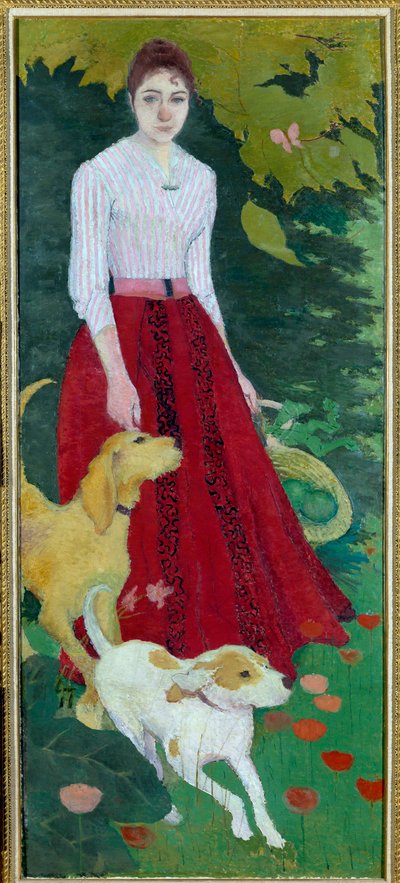 Retrato de cuerpo entero de Mademoiselle Andree Bonnard con sus perros de Pierre Bonnard