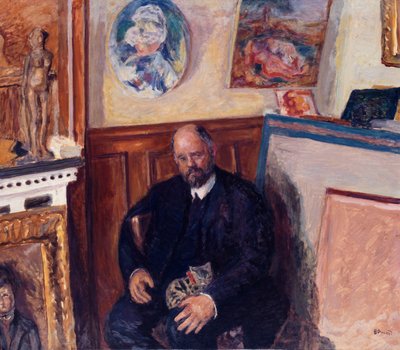 Retrato de Ambroise Vollard 1865-1939 con su gato, c. 1924 de Pierre Bonnard
