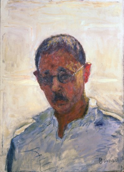 Autorretrato sobre fondo blanco con camisa de cuello abierto de Pierre Bonnard