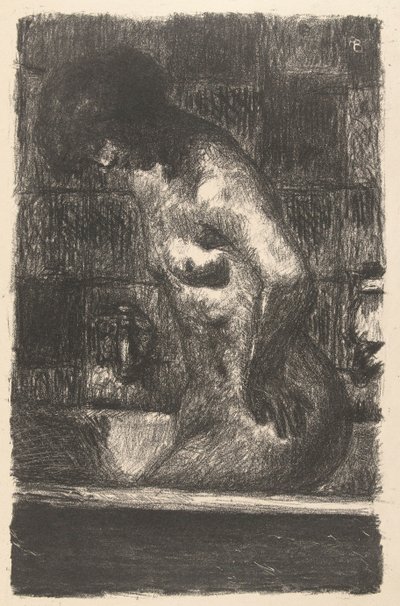 Mujer desnuda de pie se lava en la bañera
Mujer en el baño de Pierre Bonnard