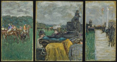 El hipódromo de Longchamp. Tríptico, 1897 de Pierre Bonnard