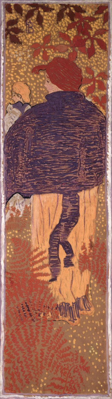 Mujer con capa, uno de los cuatro paneles de Mujeres en el jardín, 1891 de Pierre Bonnard