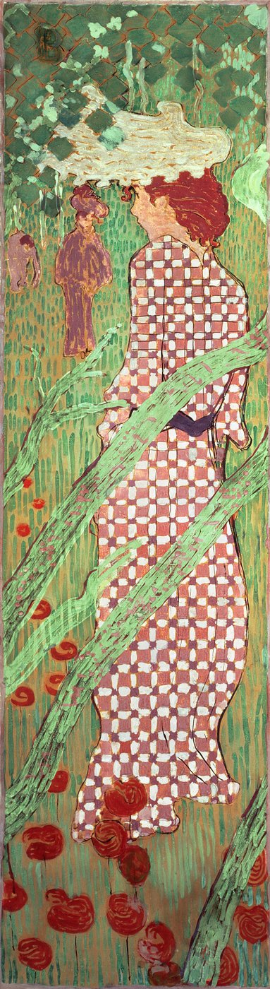 Mujer con vestido a cuadros, uno de los cuatro paneles de Mujeres en el jardín, 1891 de Pierre Bonnard
