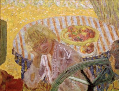 Jóvenes mujeres en el jardín o el mantel a rayas de Pierre Bonnard