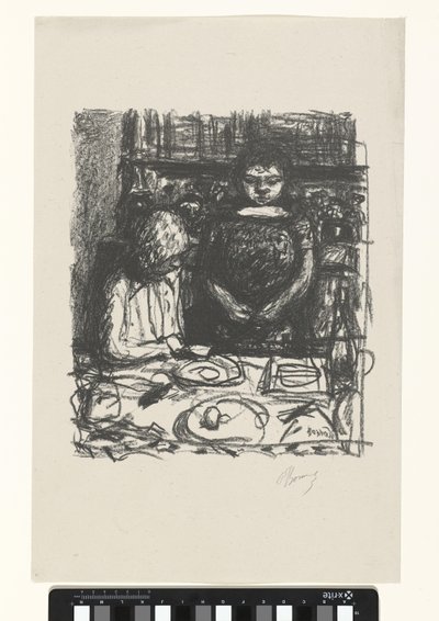 Hombre sentado en la mesa con comida y mujer de pie
El menú de Pierre Bonnard