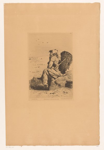 Rustende vissersvrouw aan de kust Pescadora en Veules-en-Caux (título sobre objeto) de Pierre Celestin Billet