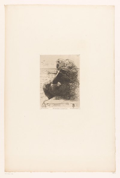 Mujeres descansando en la costa Pecheuses a Granville. (título en el objeto) de Pierre Celestin Billet