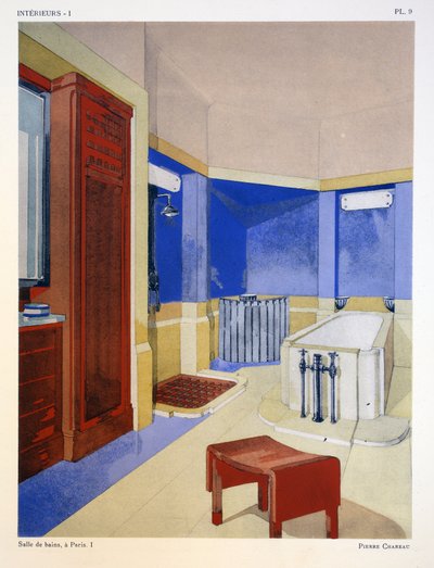 Salle de bains I, a Paris, ilustración de "Interieurs" de Leon Moussinac, pub. Albert Levy de Pierre Chareau