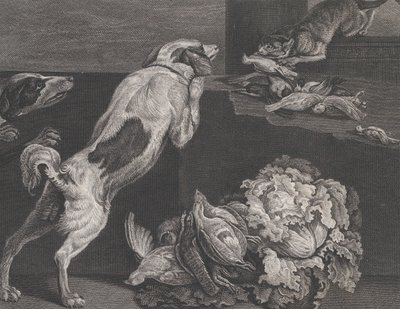Perros y naturaleza muerta, 1778 de Pierre Charles Canot