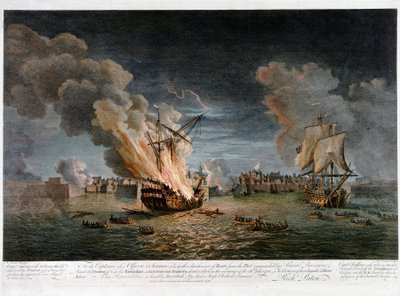 A los capitanes, oficiales y marineros que sirvieron en el destacamento de buques de la flota que incendió los barcos franceses "Prudent" y "Bienfaisant" en el puerto de Louisbourg (Quebec, Canadá) el 26 de julio. de Pierre Charles Canot