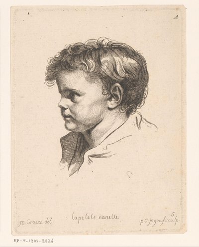 Cabeza de un niño pequeño, girada a la izquierda. La petite Nanette (título sobre objeto) Cabezas de diferentes figuras (título de la serie) ir Cahier de Têtes de différens Caracteres (título de la serie) de Pierre Charles Ingouf