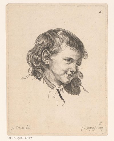 Cabeza de niño, girada a la derecha. Cabezas de diferentes figuras (título de la serie) ir Cahier de Têtes de différens Caracteres (título de la serie) de Pierre Charles Ingouf