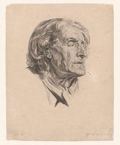 Cabeza de un anciano con los ojos cerrados, girada a la derecha. Cabezas de diferentes figuras (título de la serie) ir Cahier de Têtes de différens Caracteres (título de la serie) de Pierre Charles Ingouf
