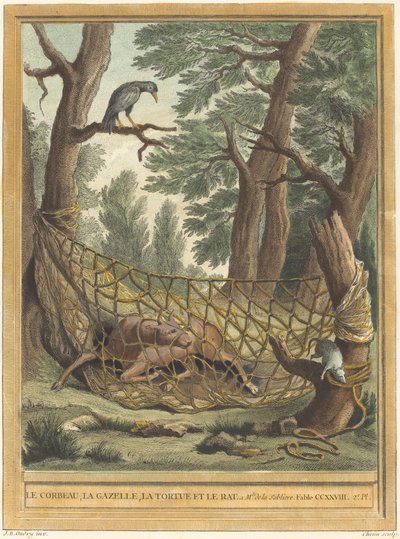 El cuervo, la gacela, la tortuga y la rata de Pierre Chenu after Jean Baptiste Oudry