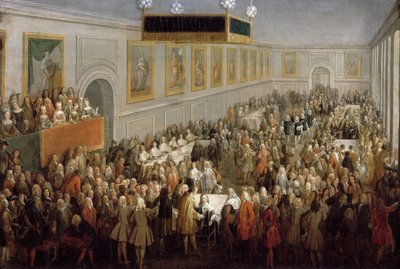 Banquete dado después de la coronación de Luis XV en el Palacio Arzobispal de Reims, 25 de octubre de Pierre Denis II Martin