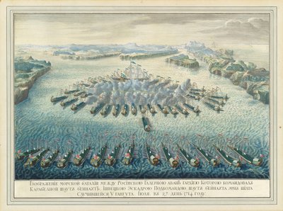 La batalla naval de Gangut el 27 de julio de 1714, después de 1724 de Pierre Denis II Martin