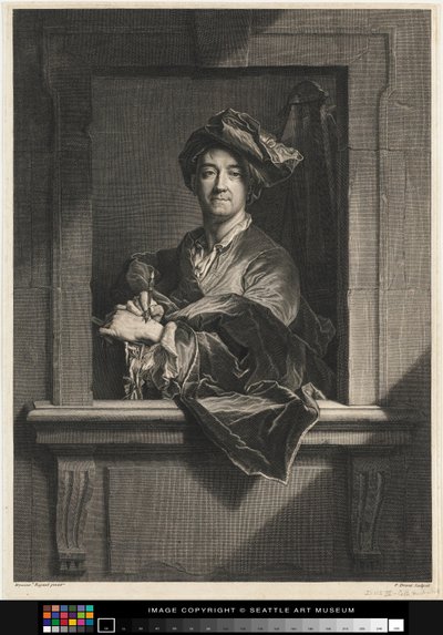 Grabado del retrato de Hyacinth Rigaud de sí mismo, finales del siglo XVII - siglo XVIII de Pierre Imbert Drevet