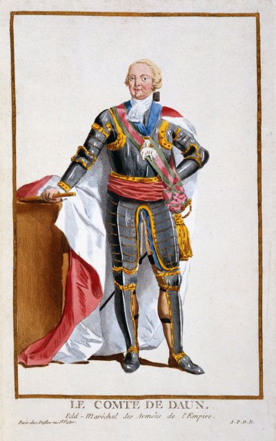 Conde de Daun, General de los Ejércitos del Sacro Imperio Romano (1705-66) de Receuil des Estampes, representant les Rangs et les Dignites, suivant le Costume de toutes les Nations existantes, publicado 1 de Pierre Duflos