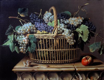 Naturaleza muerta de un racimo de uvas en una cesta de Pierre Dupuis