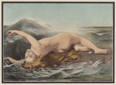 Ondina jugando con las olas (litografia en color) de Pierre Dupuis