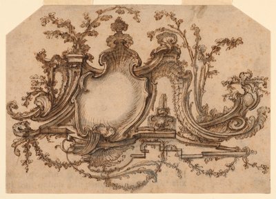 Diseño para decoración de panel con ornamento rocaille de Pierre Edme Babel