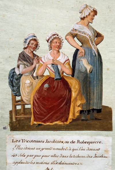 Revolución Francesa: tejedoras jacobinas o Robespierre. Se les daba dinero a estas mujeres para ir al Club Jacobino. Gouache de Pierre Etienne Lesueur (activo alrededor de 1791-1810) de Pierre Etienne Lesueur