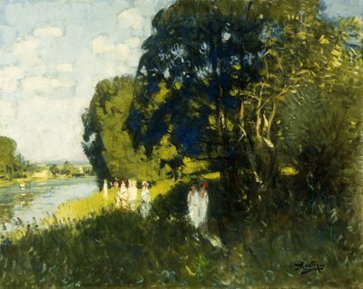 Un hermoso domingo a orillas del Sena; un Beau Dimanche au Bord de la Seine de Pierre Eugene Montezin
