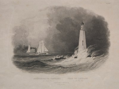 Faro en Cleveland, Ohio, en el Lago Erie de Pierre Eugène I Aubert