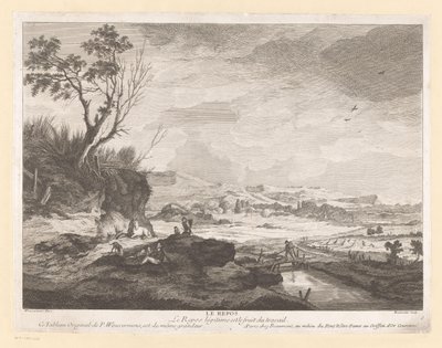 Paisaje con figuras en reposo Le repos (título sobre objeto) de Pierre Francois Beaumont