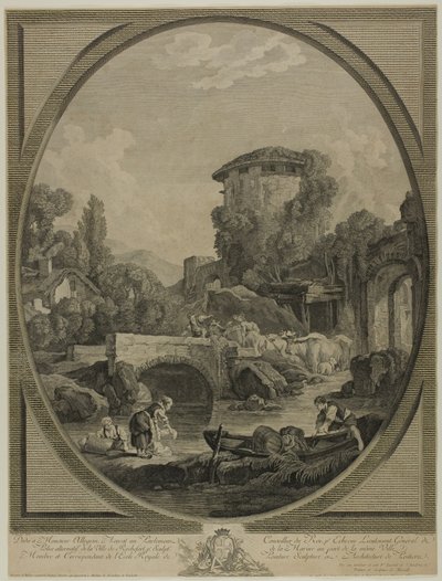 Paisaje con un puente y un palomar de Pierre Francois Laurent