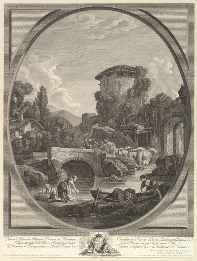 Paisaje con Puente y Palomar, siglo XVIII de Pierre Francois Laurent