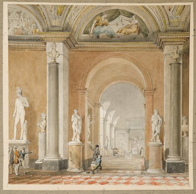 La antigua sala del Apolo del Belvedere en el Louvre de Pierre Francois Leonard Fontaine