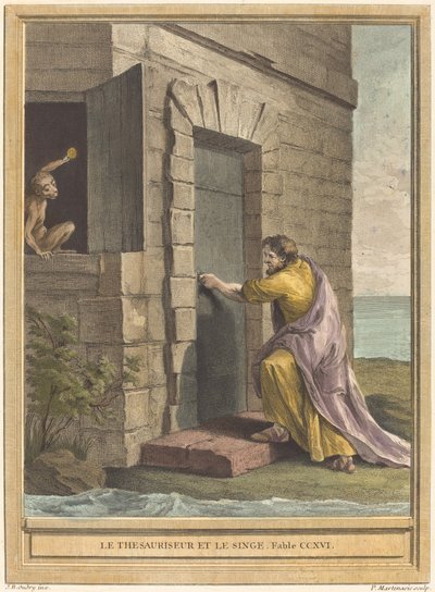 El avaro y el mono de Pierre Francois Martenasie after Jean Baptiste Oudry