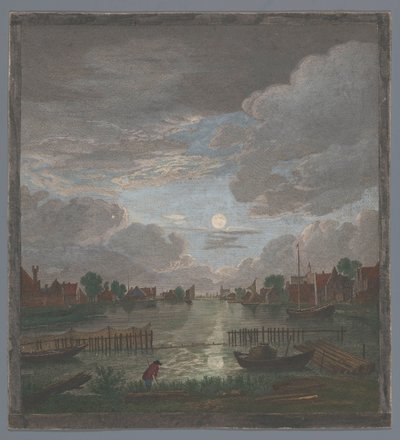 Vista de un canal cerca de la ciudad de Haarlem a la luz de la luna
Vûe du canal proche de Haerlem (título en el objeto) de Pierre François Basan