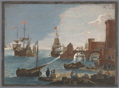 Vista de un puerto marítimo con barcos y botes en el agua
11e. Vüe maritime (título en el objeto) de Pierre François Basan